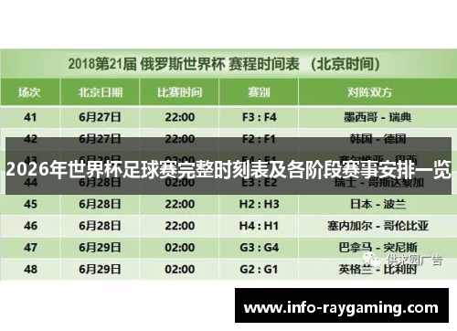 2026年世界杯足球赛完整时刻表及各阶段赛事安排一览